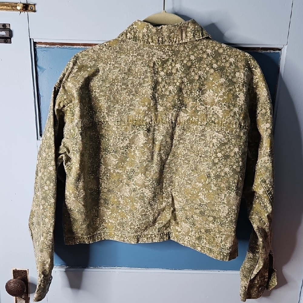 Wild Fable Green Floral Cotton Denim Crop Longsleeve Jacket Small - Picture 5 of 9